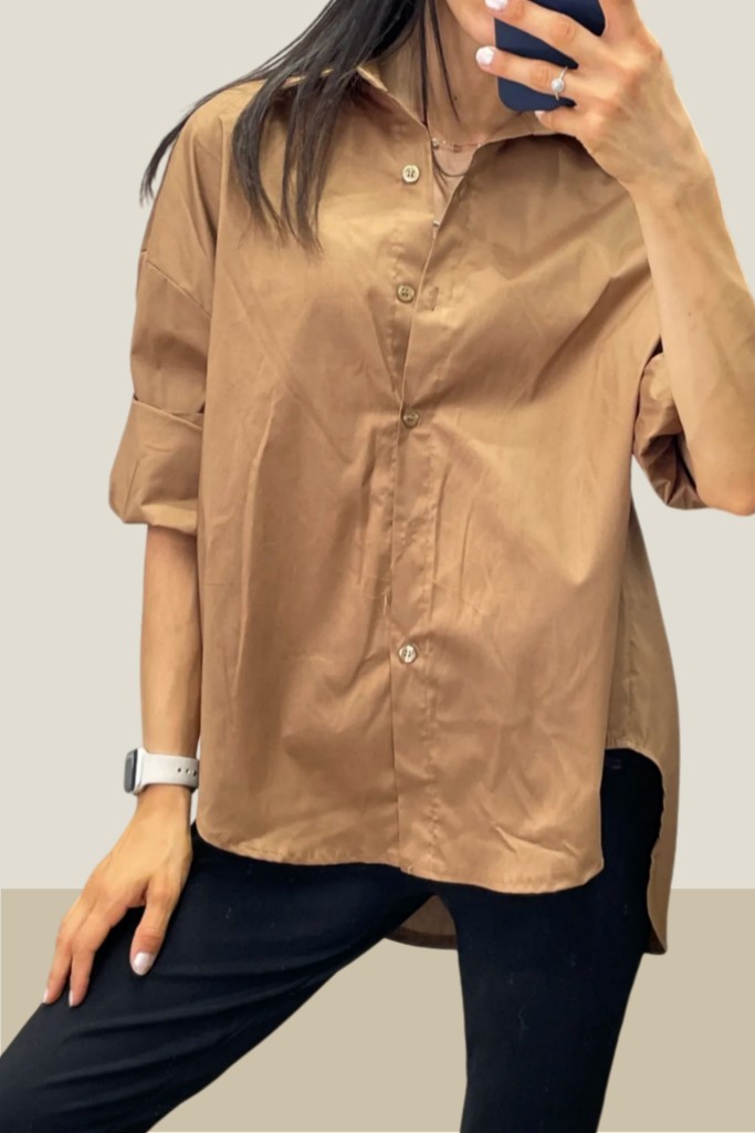 Camisa básica manga algodón  camel