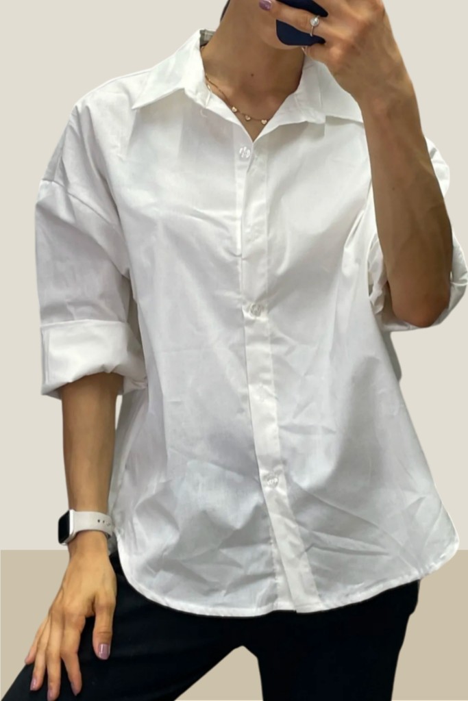 Camisa básica manga algodón blanca